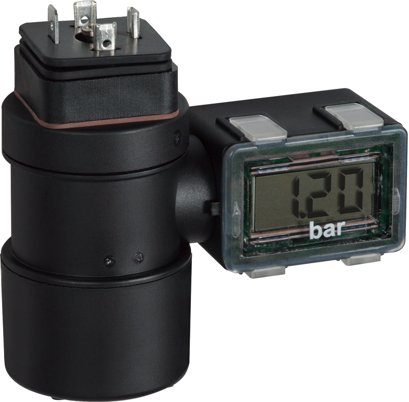 Druckmessumformer mit Display und elektrischem Anschlussstecker oben