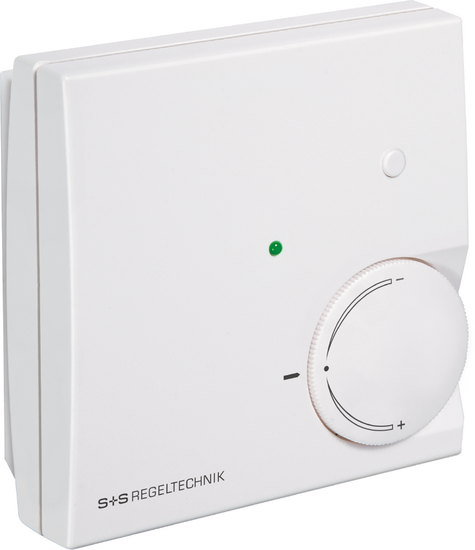 Sensor de temperatura para interiores con elemento de mando, RTF xx PLT (Baldur 1) ejecución con sensor, potenciómetro (1 kOhm, máx. 0,1 W), diodo luminoso (verde) y pulsador (máx. 24 V DC, máx. 10 mA), 1101-40A0-5663-347