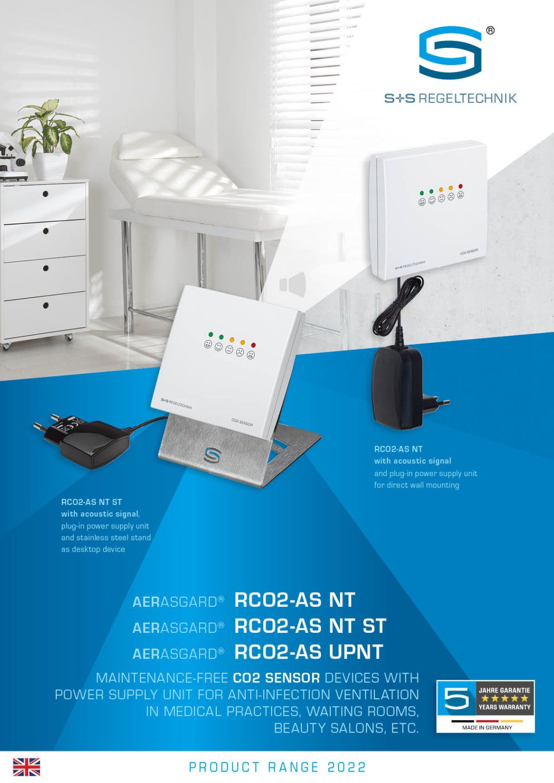 S+S Regeltechnik CO2 Sensor for practices, waiting rooms, etc RCO2-AS-NT